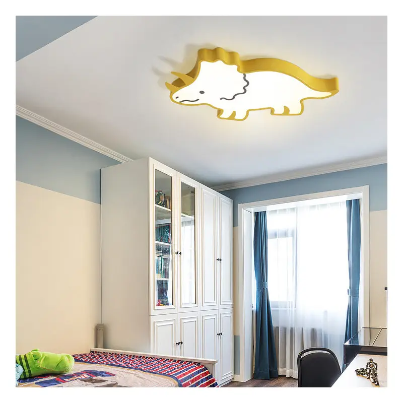 Contemporary Creative Kids Cartoon Rhino Iron Acrylic LED Flush Mount Ceiling Light For Bedroom