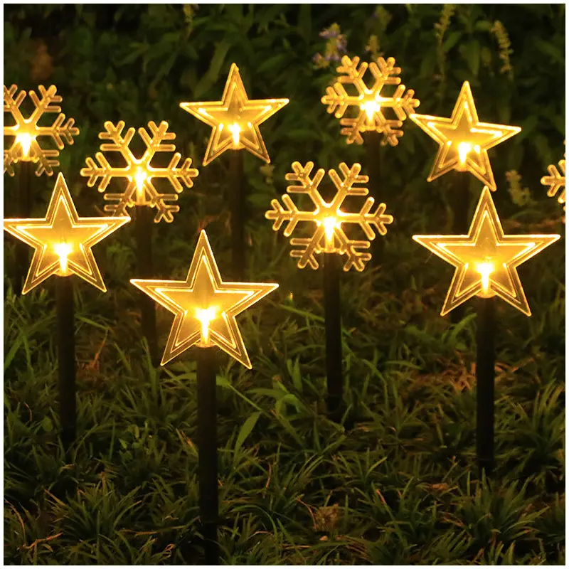Modern Art Deco Solar Battery Waterproof PET Plastic Star Snow Christmas Tree Decoration LED Outdoor Light Landscape Lighting For Garden