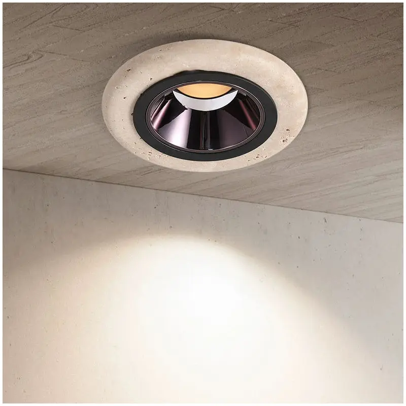 Traditional Japanese Travertine Aluminum Round LED Flush Mount Ceiling Light Recessed Lighting For Living Room
