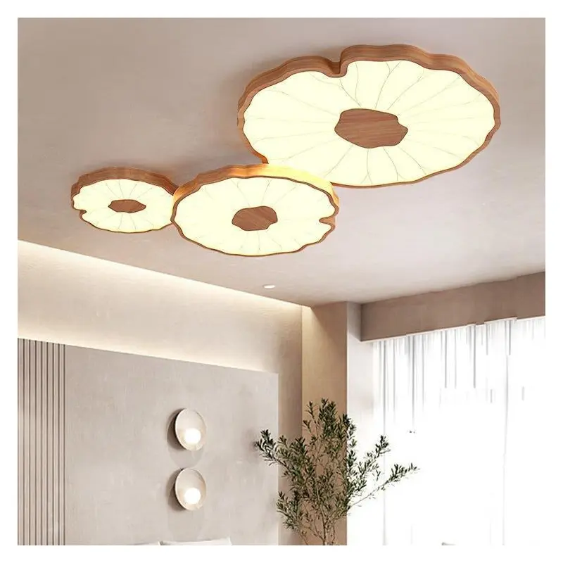 Traditional Chinese Lotus Leaf Round Iron Acrylic LED Flush Mount Ceiling Light For Living Room