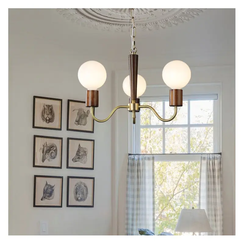 Traditional Vintage Round Orb Copper Walnut Glass 3/5 Light Chandelier For Living Room
