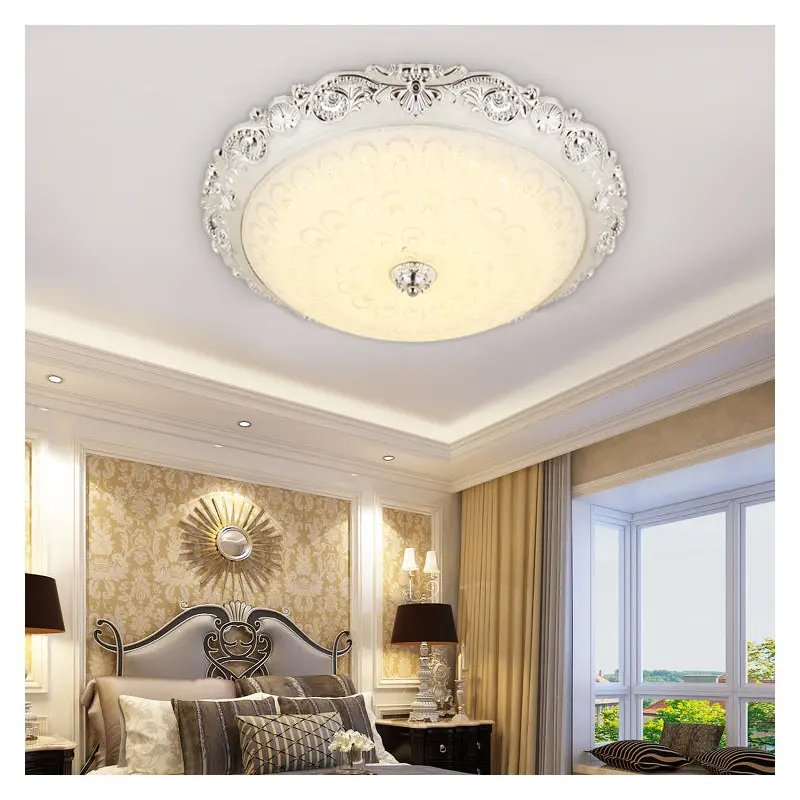 Traditional European Round ABS Glass LED Flush Mount Ceiling Light For Bedroom