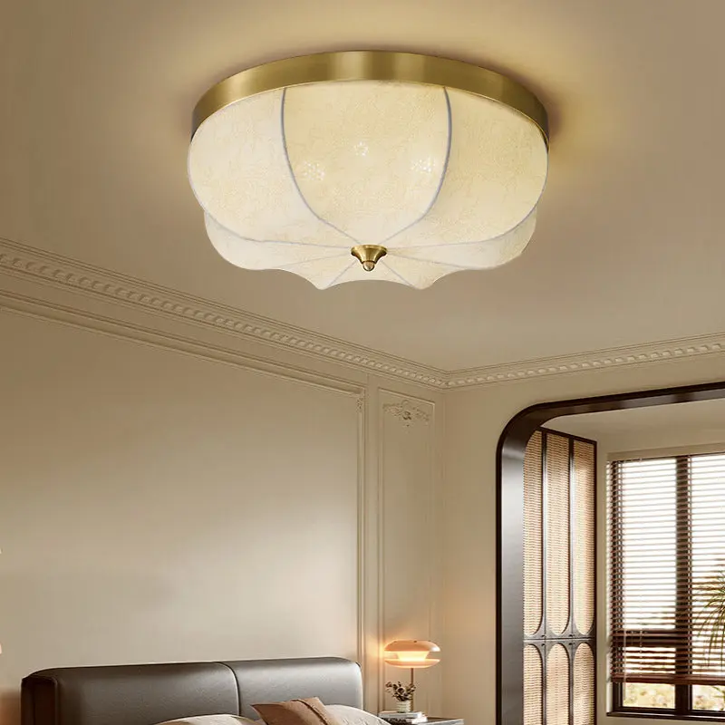 Traditional French Dome Copper Fabric LED Flush Mount Ceiling Light For Bedroom