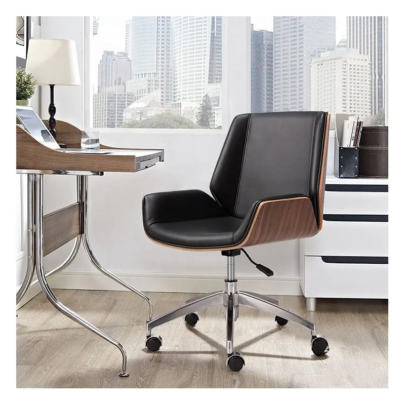 Modern Simplicity Solid Wood PU Leather Desk Chair Backrest Armrest For Home Office