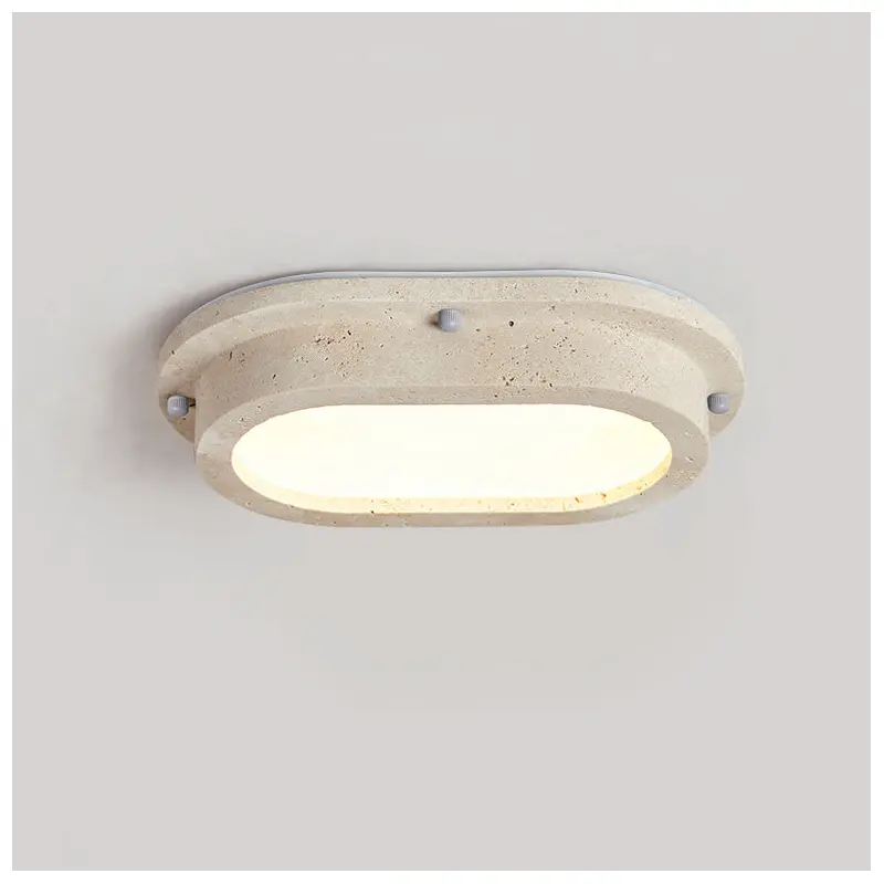Traditional Japanese Travertine Acrylic Strip Elliptical LED Flush Mount Ceiling Light For Hallway