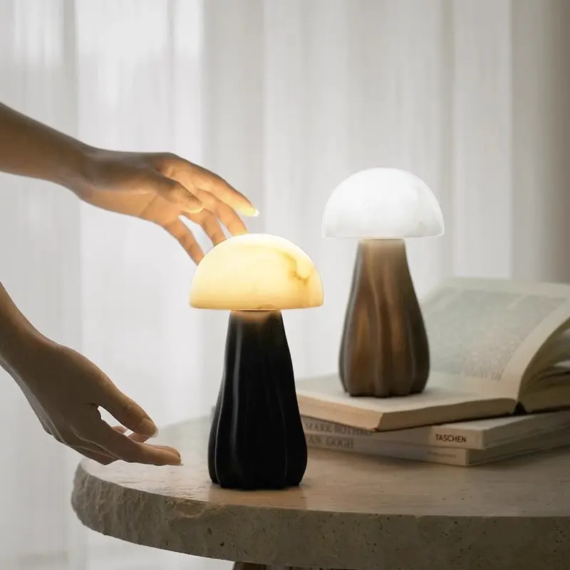 Contemporary Creative Mushroom Marble 1-Light Table Lamp For Bedroom