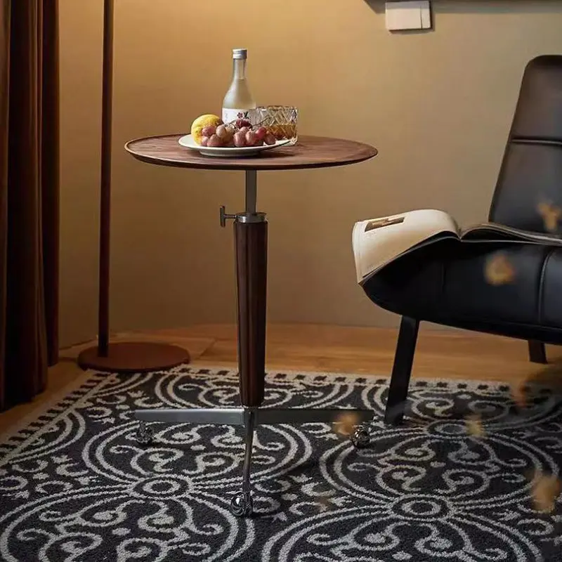 Traditional Vintage Round Aluminum Wood End Table 1-Tier For Living Room