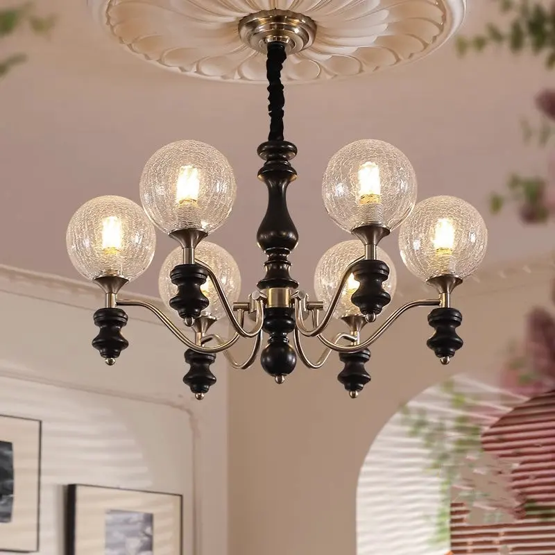 Traditional Vintage Sphere Iron Glass 6-Light Chandelier For Living Room
