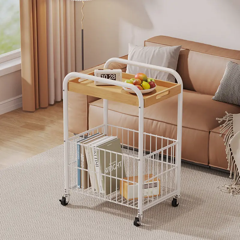 Modern Minimalist Removable Rectangular Nan Bamboo Steel Tube End Table 1-Shelf 1-Storage For Living Room