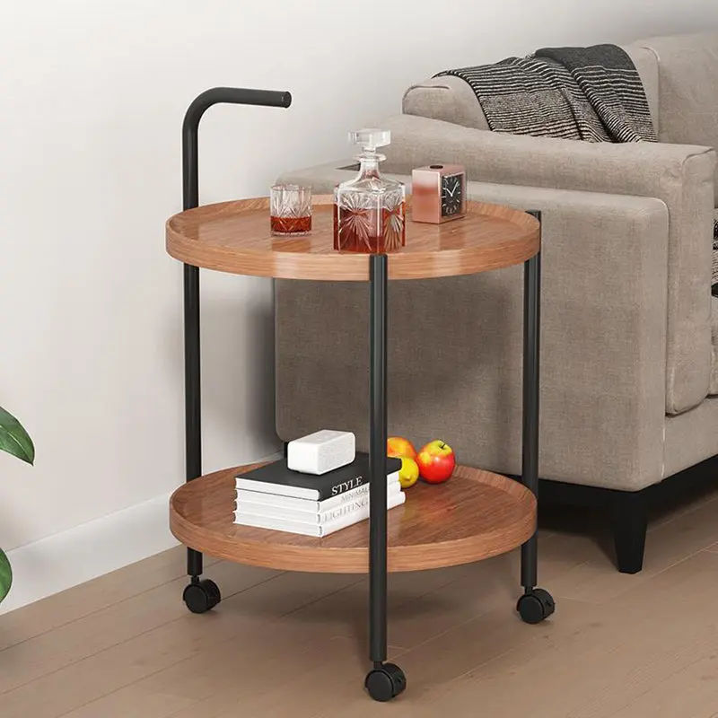 Modern Minimalist Removable Round Faux Panel Steel Tube End Table 2-Tier For Living Room