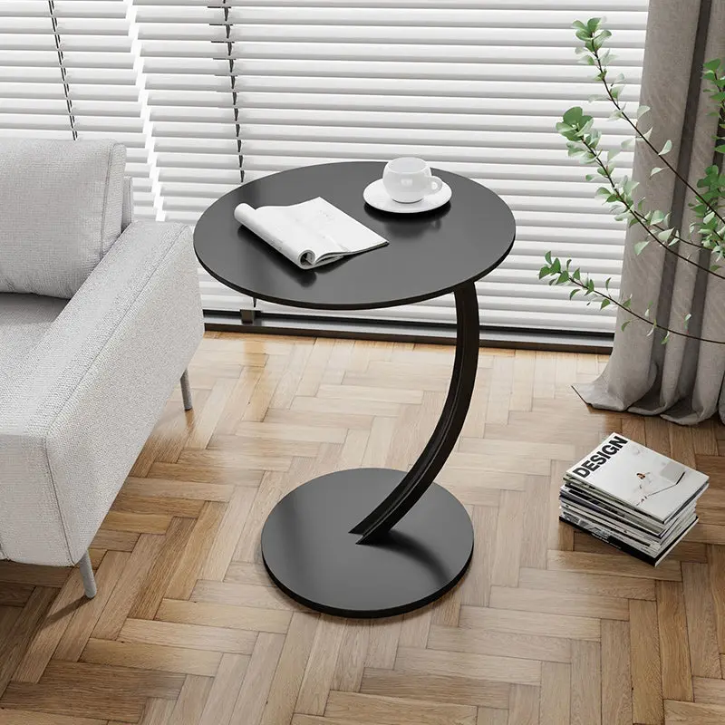 Modern Minimalist Round Curved Pole Base Artificial Plate Carbon Steel End Table For Living Room