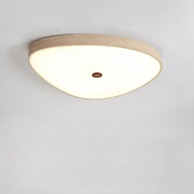 Traditional Vintage Travertine Reinforced Glass Triangle LED Flush Mount Ceiling Light For Bedroom