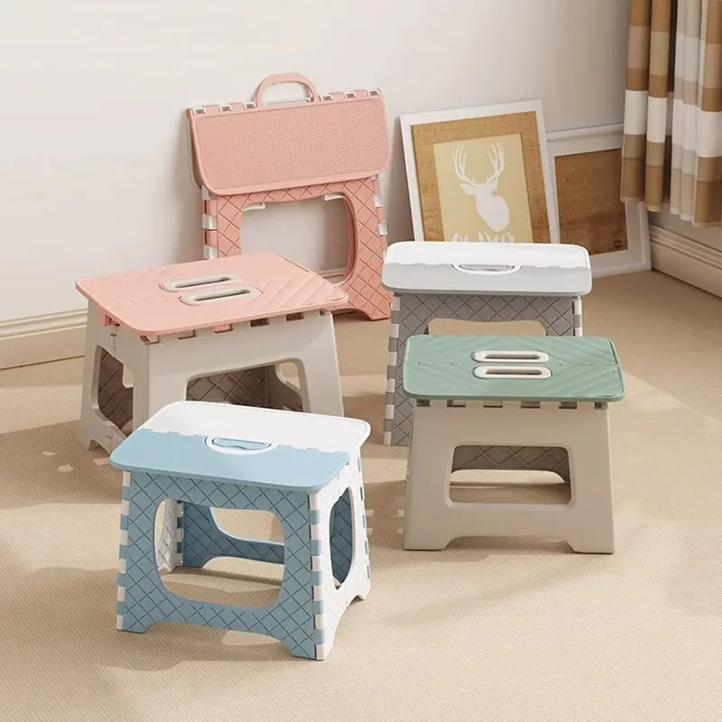 Contemporary Nordic Kids Foldable Portable Polypropylene Rectangular Diamond Check Pattern Low Stool Backless For Living Room