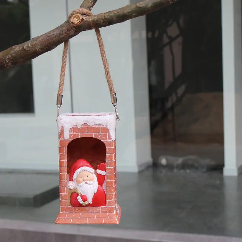 Contemporary Creative Hangable Solar Waterproof Chimney Santa Claus Rectangle Resin LED Outdoor Light For Patio