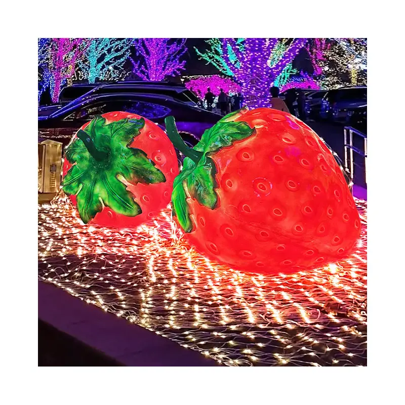 Modern Art Deco Resin Fiberglass Strawberry Fruit LED Outdoor Light Landscape Lighting For Garden