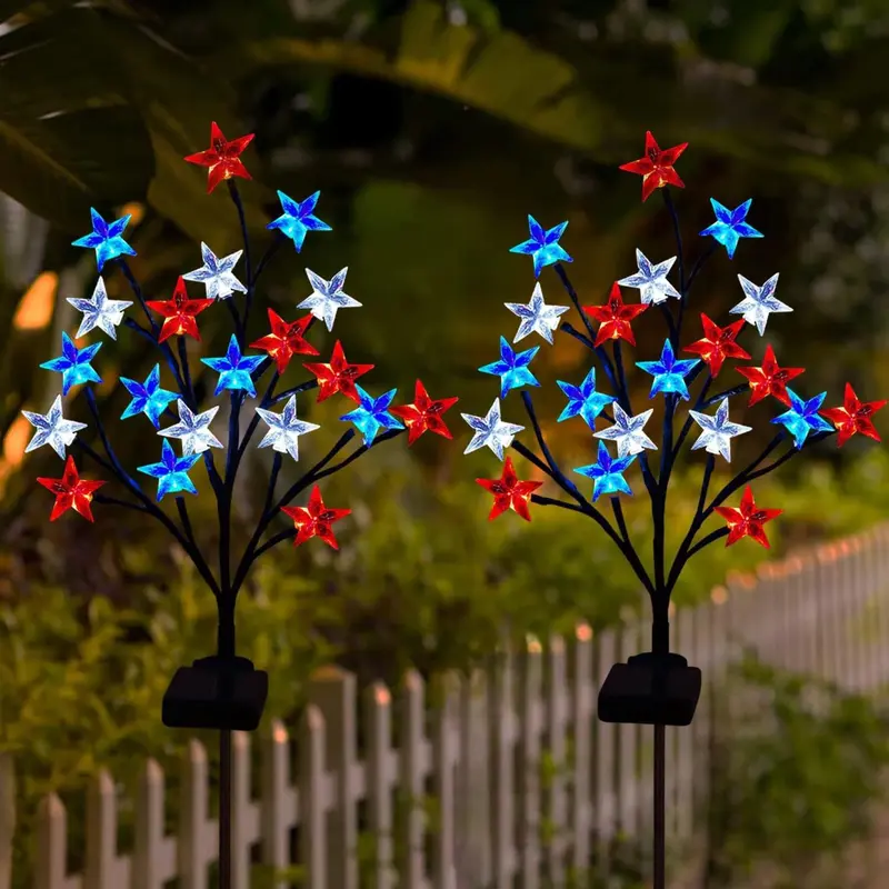 Modern Art Deco Solar Waterproof Plastic Star United States Flag Independence Day LED Outdoor Light Landscape Lighting For Garden