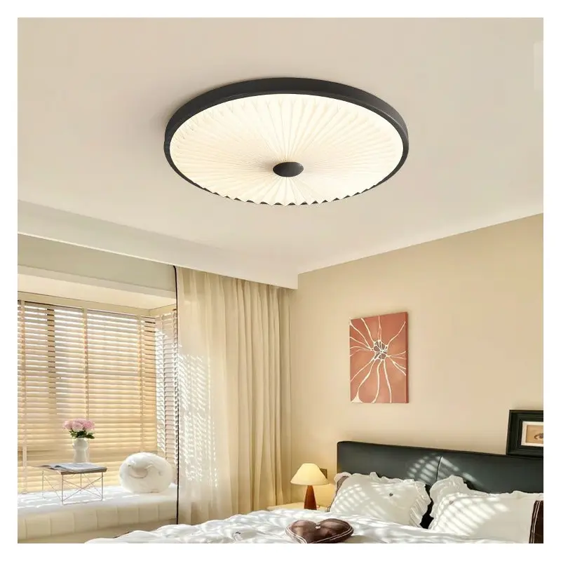 Traditional Luxury Round Iron PVC LED Flush Mount Ceiling Light For Bedroom