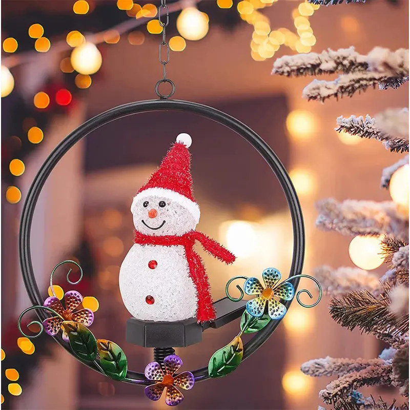 Contemporary Creative Solar Waterproof Round Snowman Iron Resin LED Outdoor Light For Patio