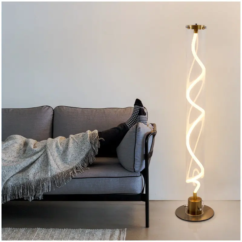 Modern Minimalist Round Cylinder Iron Acrylic LED Standing Floor Lamp For Living Room