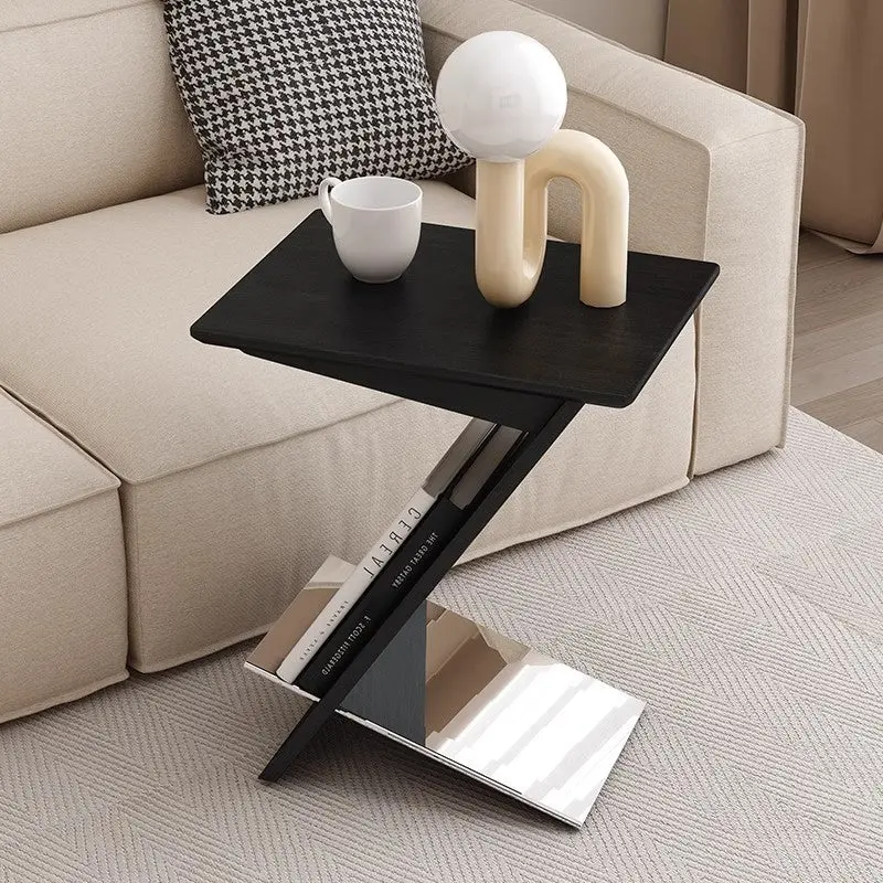 Modern Minimalist Z-shaped Rectangular Wood Metal Side Table For Living Room