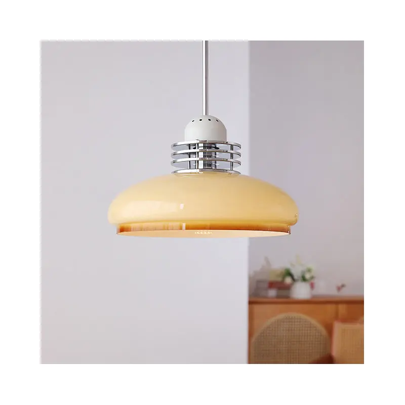 Traditional Vintage Round Head Glass Shade Iron PVC 1-Light Pendant Light For Living Room