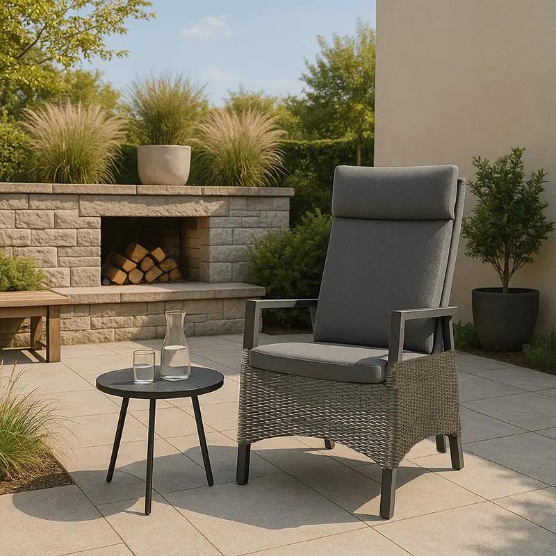 Modern Minimalist Rectangular Cushion Polyethylene Rattan Aluminum Polyester Fabric Sponge Outdoor Chair Backrest Armrest For Garden