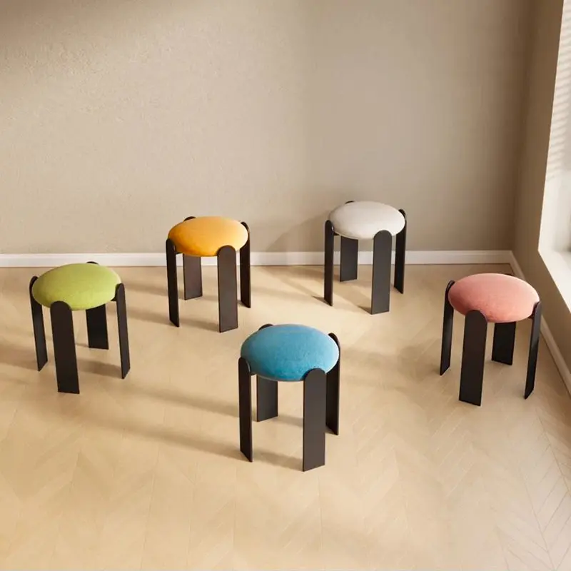 Modern Minimalist Round Carbon Steel Velvet Low Stool For Living Room