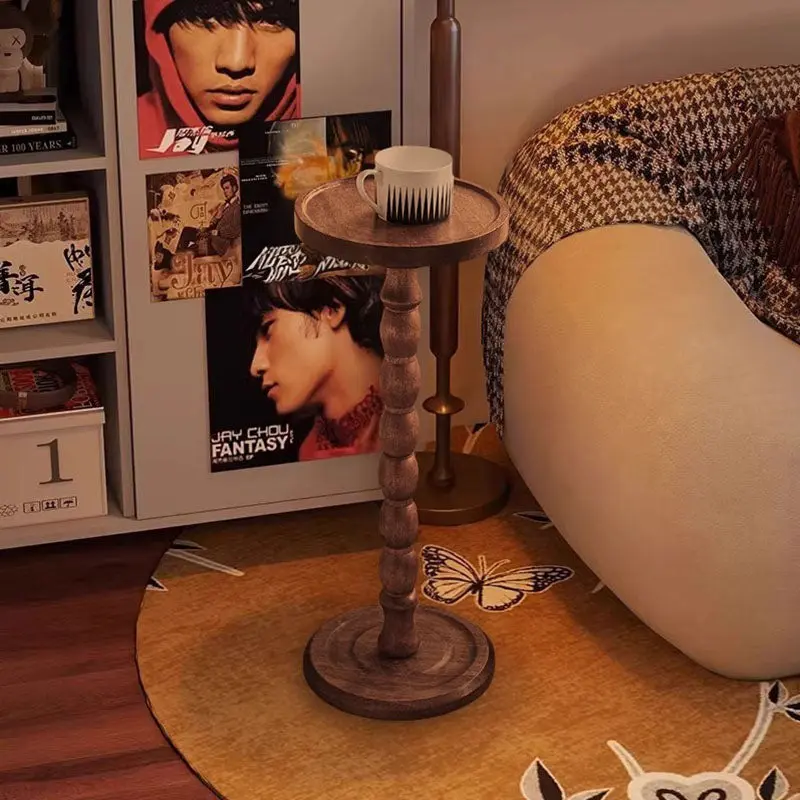 Modern Minimalist Cylindrical Solid Wood Side Table 1-Tier For Living Room