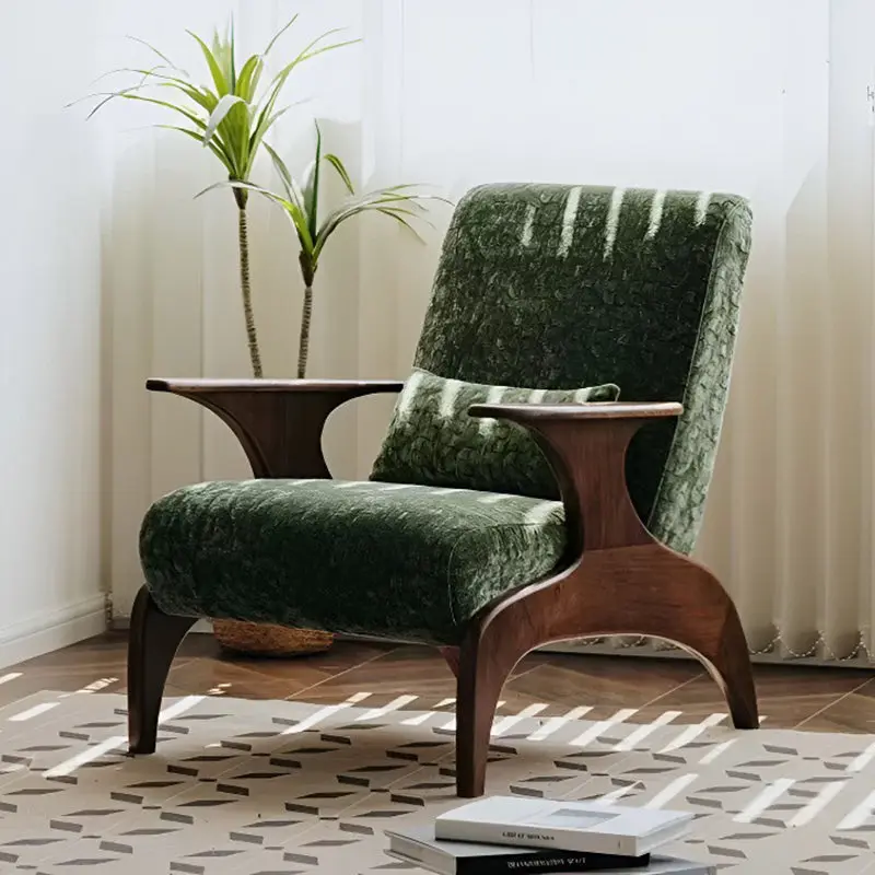 Traditional French Rectangular Jacquard Fabric Solid Wood Accent Chair Backrest Armrest For Living Room