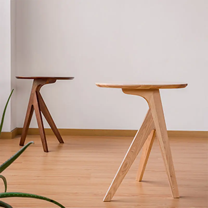 Modern Minimalist Round Solid Wood End Table 3-Leg For Living Room