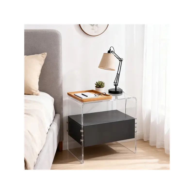 Acrylic Industrial-Style Nightstand - Functional Aesthetics Rectangular Bedside Table 1-Drawer For Bedroom & Living Room