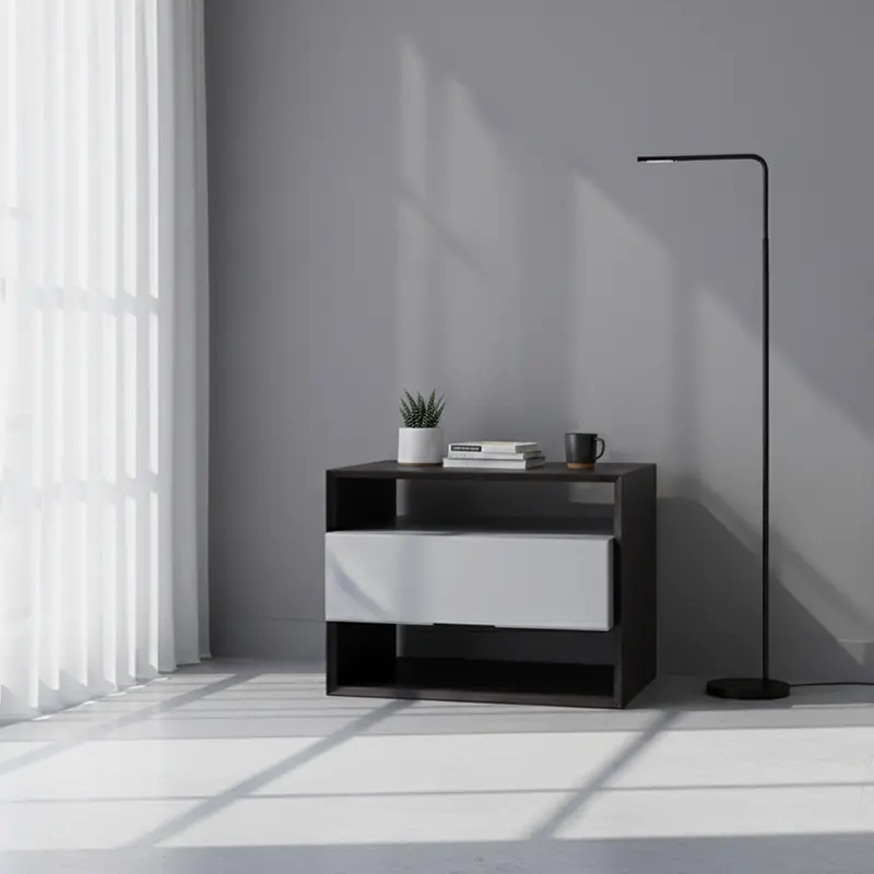 Contemporary Industrial Nightstand - Versatile Style & Ultra-Minimalist Hidden Handle Bedside Table 2-Drawer For Bedroom