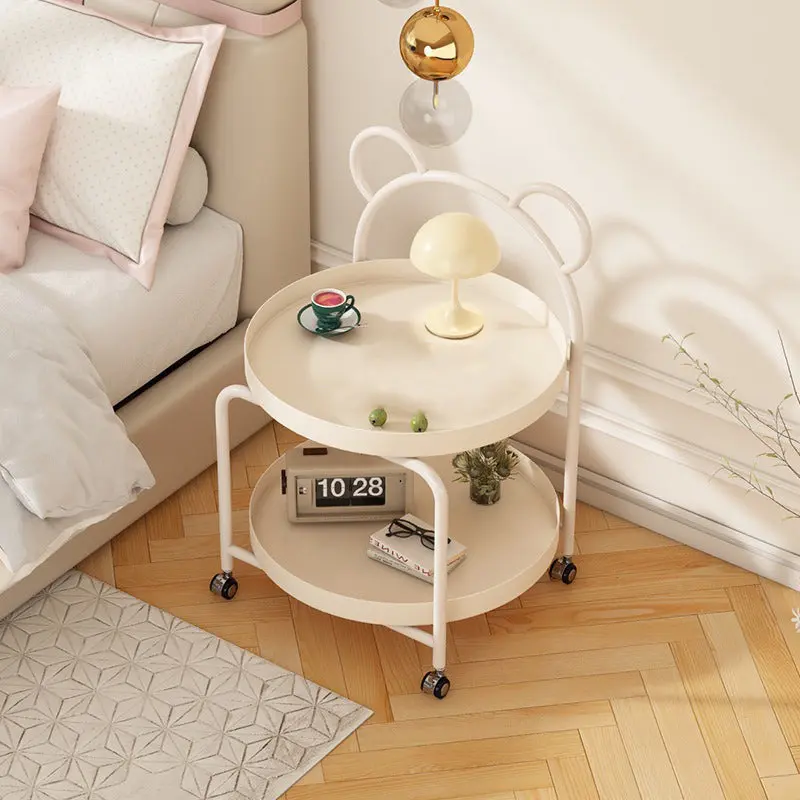 Contemporary Scandinavian Metal Movable Bear-Shaped Round Side Table With 2 Tiers For Living Room