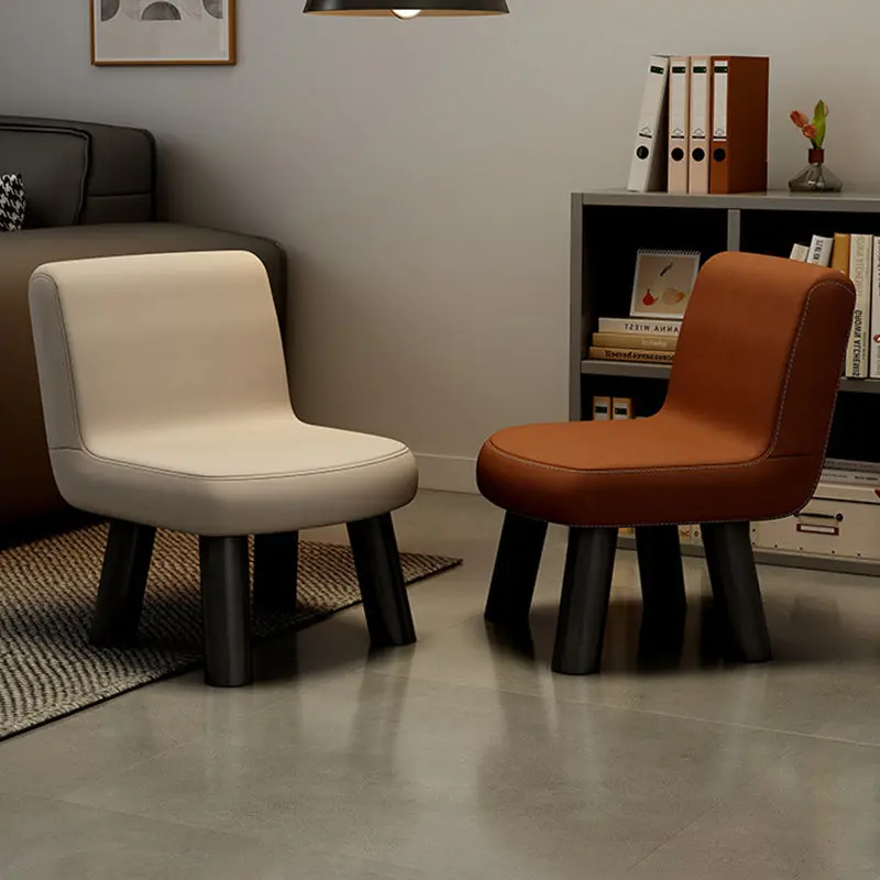 Contemporary Scandinavian Square High-Quality Faux Leather Pine Solid Wood Backrest Kids Low Stool For Living Room