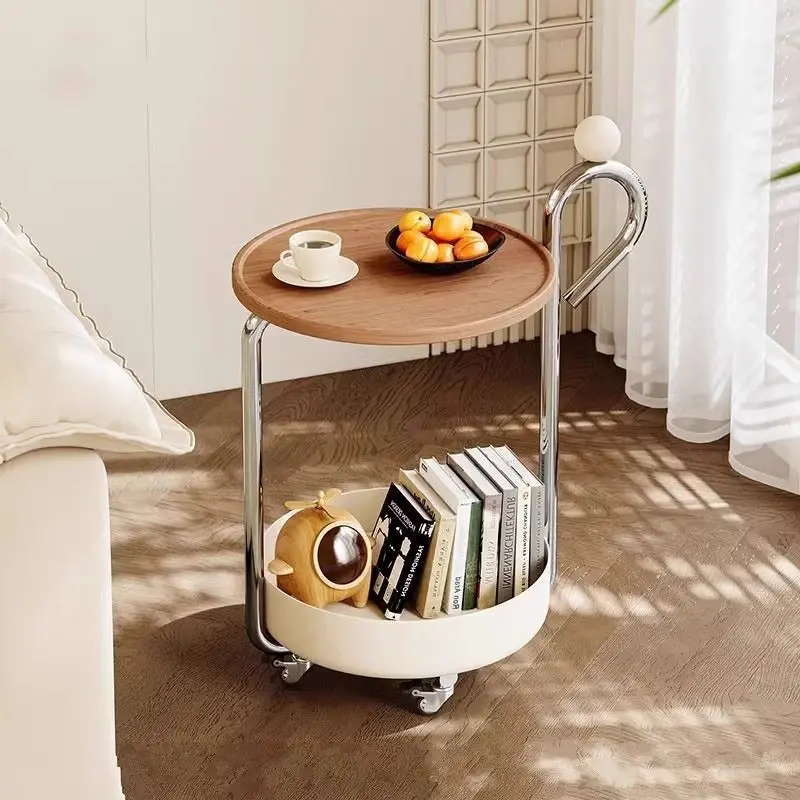 Traditional Chinese Medium Density Fiberboard Metal Round Cylindrical Side Table With 2 Tiers For Living Room