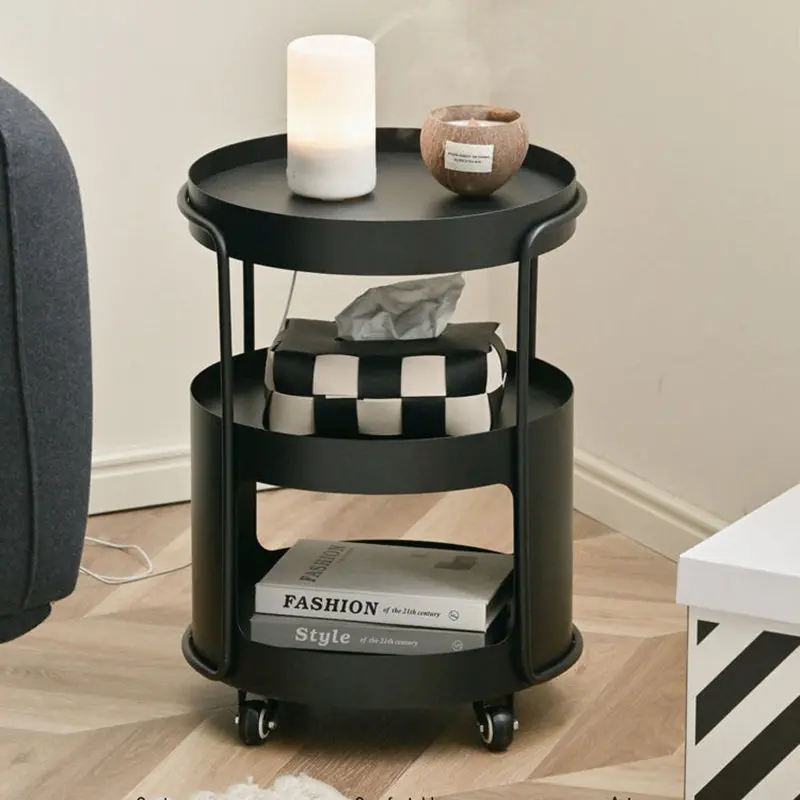 Modern Minimalist Round Metal Tempered Glass Iron Movable End Table 3-Tier Storage Rack For Living Room