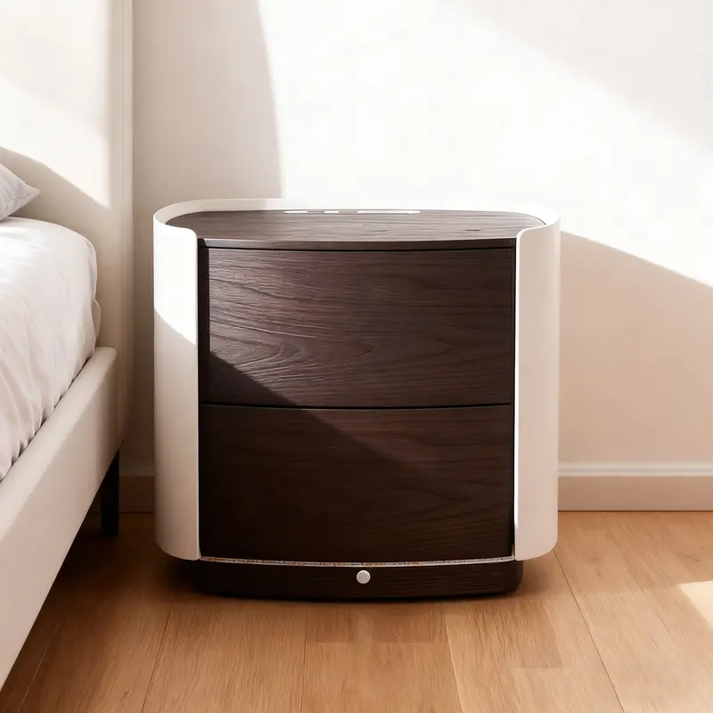 Vintage-Inspired Smart Nightstand - Wireless Fast Charging & Easy Functionality Bedside Table 2-Drawer For Bedroom