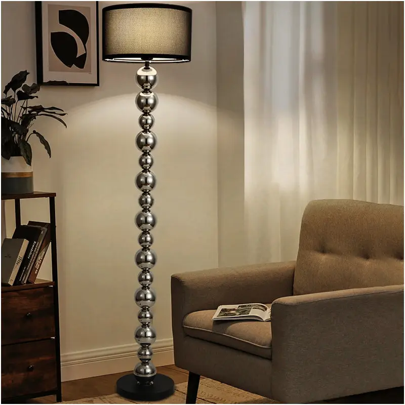 Traditional French Cylinder Iron Aluminum Fabric 1-Light Standing Floor Lamp For Living Room