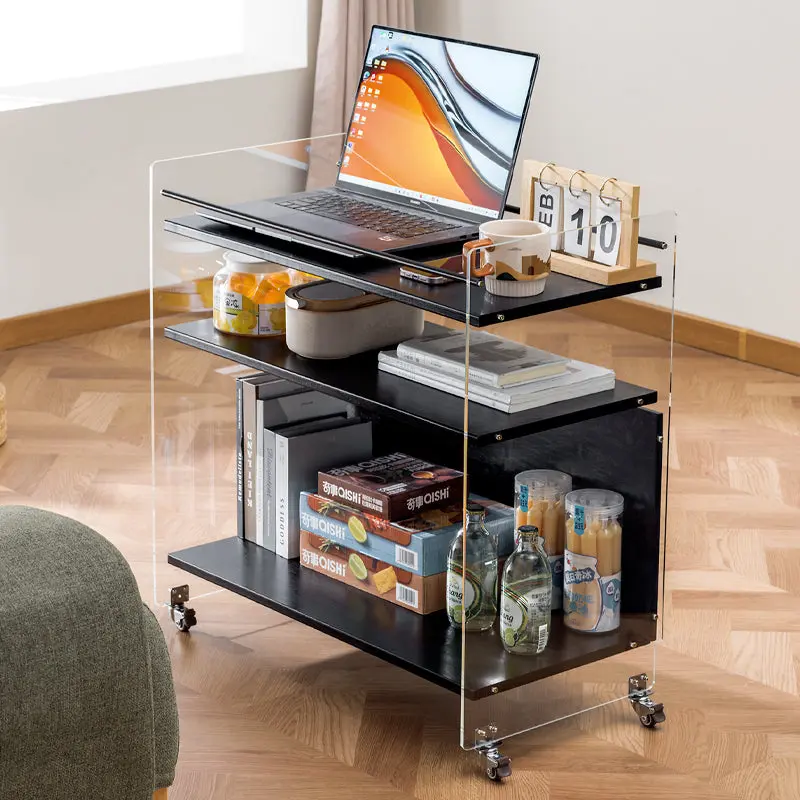 Contemporary Nordic Transparent Acrylic Solid Wood Side Table 3 - Tier For Living Room