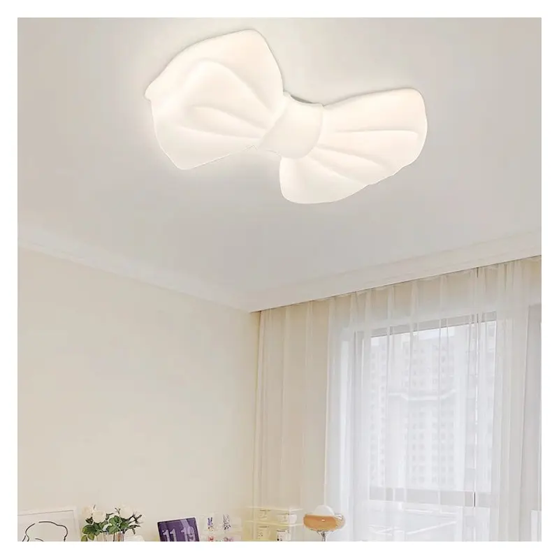 Contemporary Creative Cream Bow PE Iron LED Flush Mount Ceiling Light For Bedroom