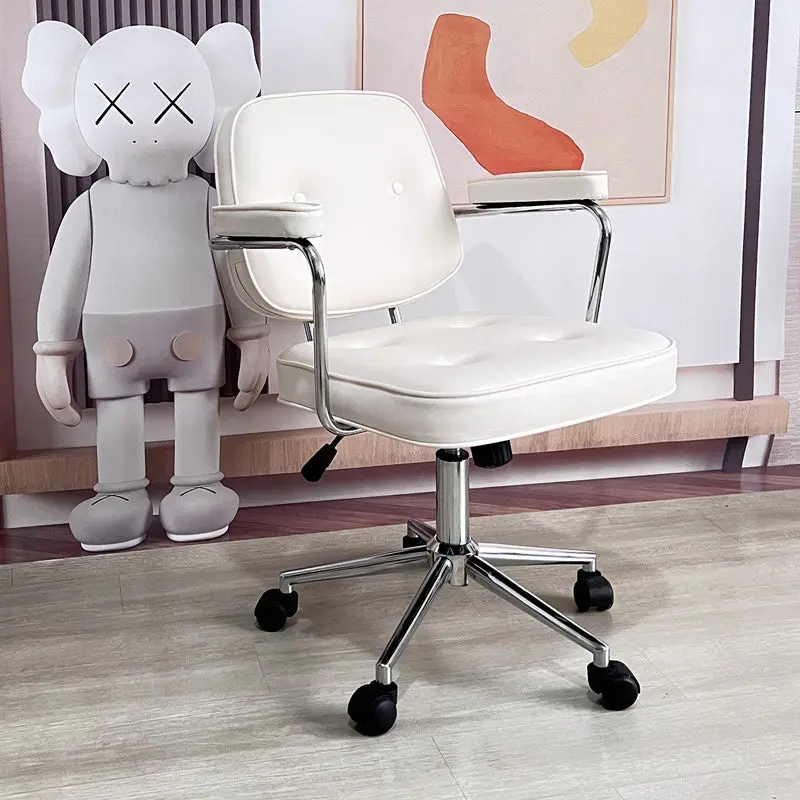 Modern Minimalist Lift Swivel Rectangular Square Metal PU Leather Desk Chair Backrest Armrest For Home Office