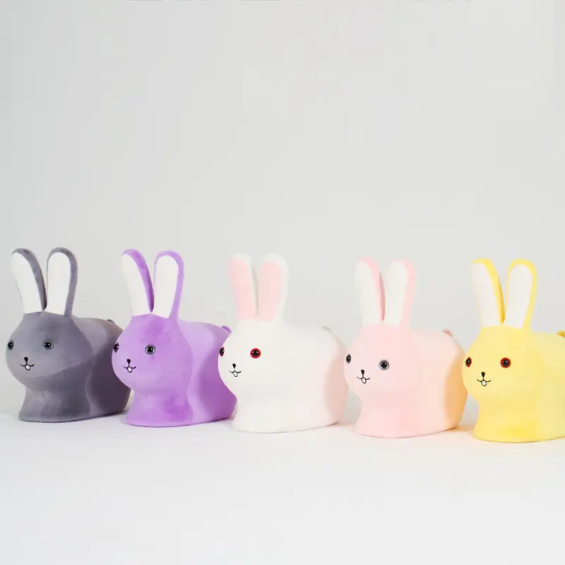 Contemporary Creative Kids Wood Velvet Cotton Rabbit Low Stool Backless For Entryway