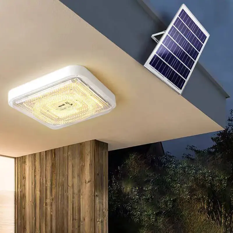 Modern Simplicity Solar Waterproof ABS Square LED Flush Mount Ceiling Light For Outdoor Patio