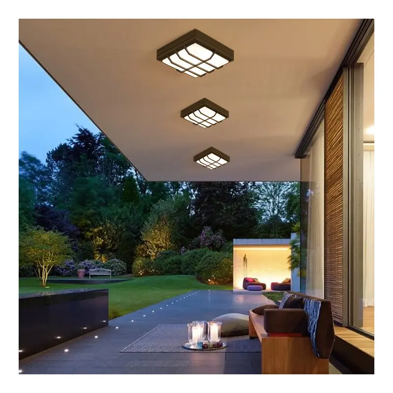 Modern Simplicity Waterproof Aluminum Acrylic Square Line LED Outdoor Flush Mount Ceiling Light For Outdoor Patio