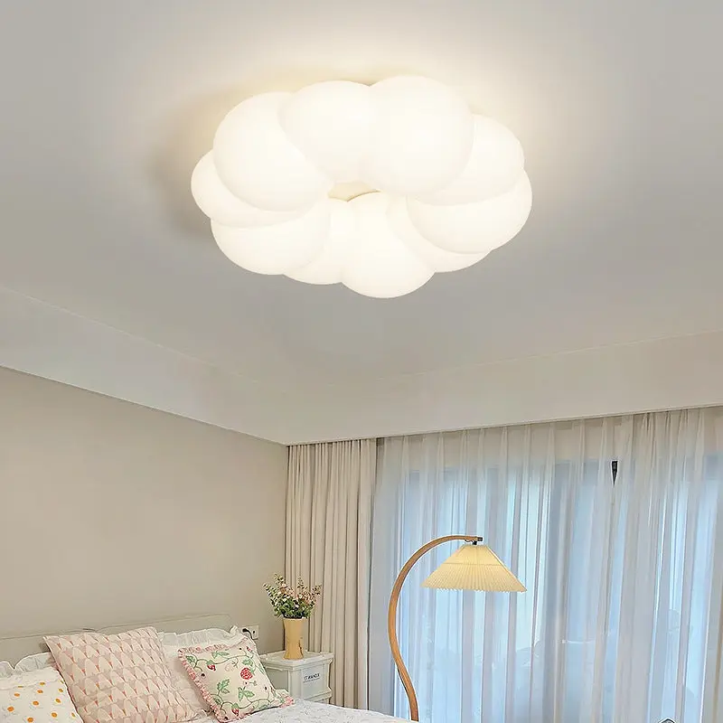 Traditional French Iron PE Cloud Cookie Round LED Flush Mount Ceiling Light For Bedroom