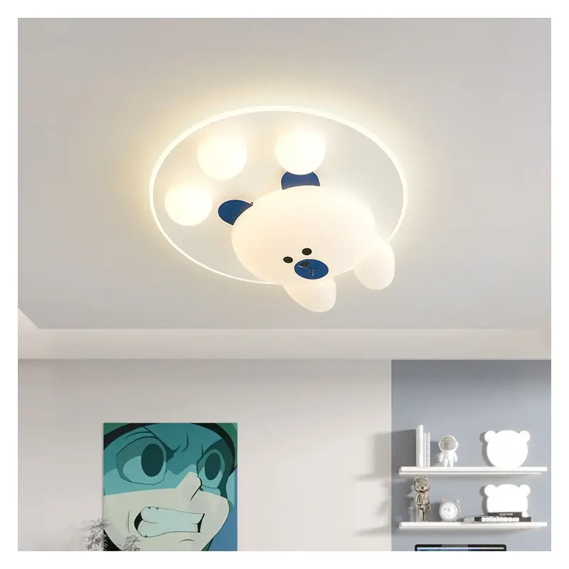Contemporary Creative Kids Cartoon Bear Iron Acrylic LED Flush Mount Ceiling Light For Bedroom
