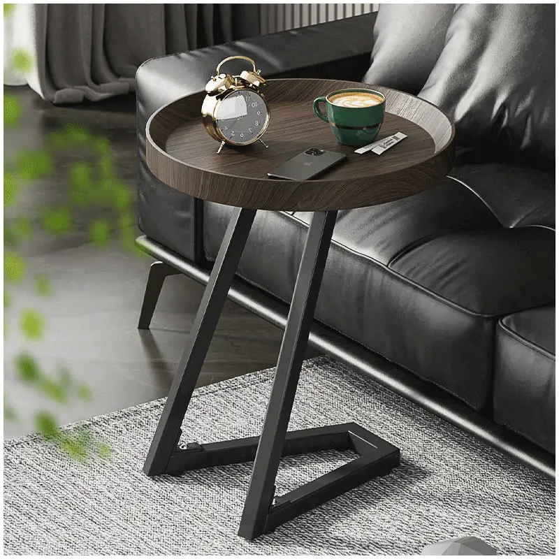 Contemporary Creative Round Solid Wood Stainless Steel Side Table For Living Room