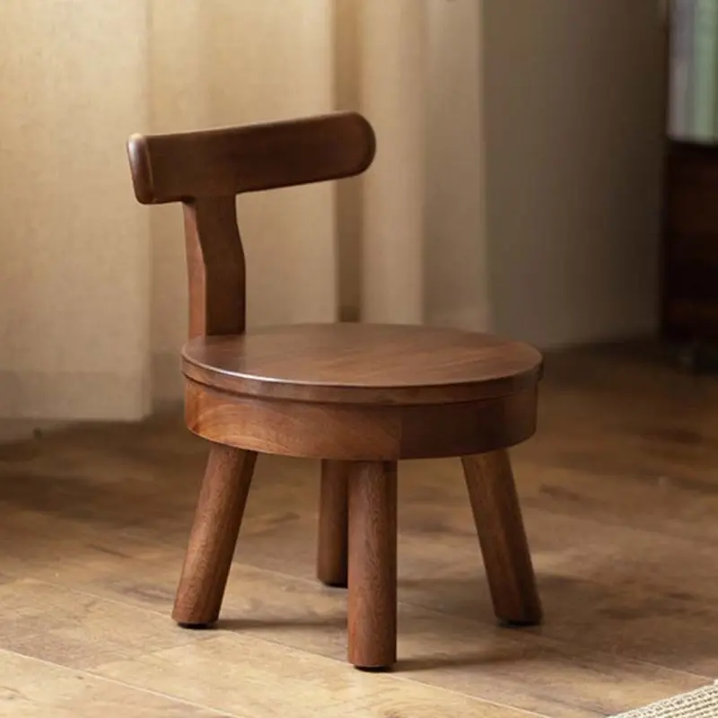 Modern Minimalist Swivel Kids Round Wood Chair Backrest For Living Room