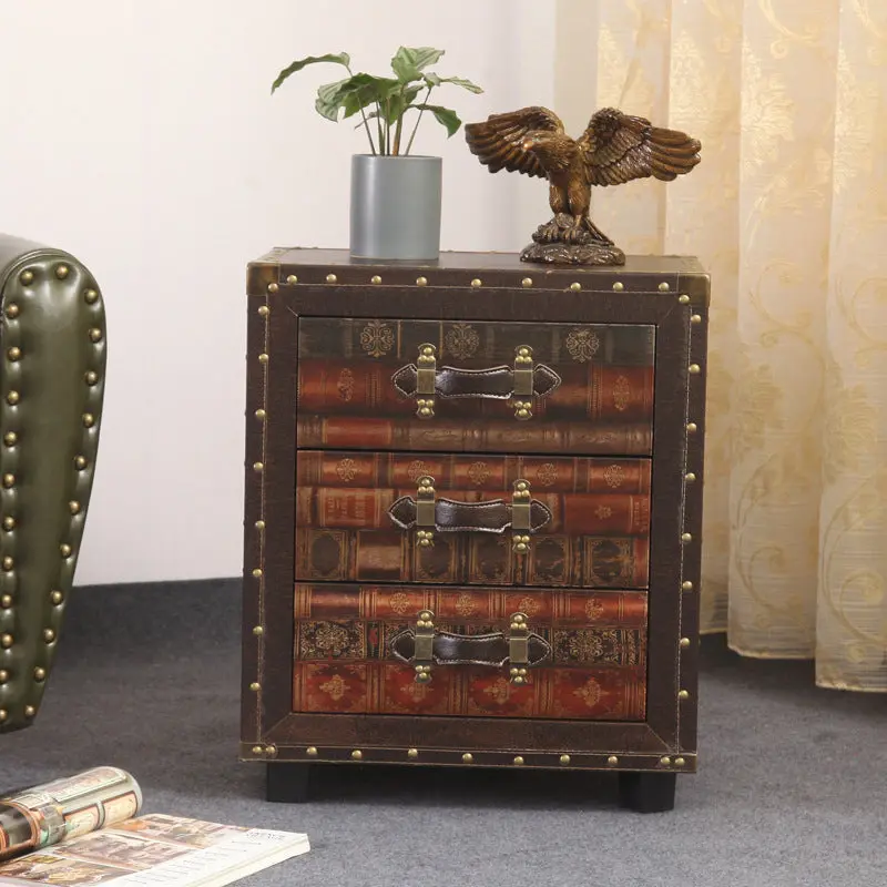 Contemporary Creative Rectangular Cube Density Board PU Nightstand 3 - Drawer For Living Room