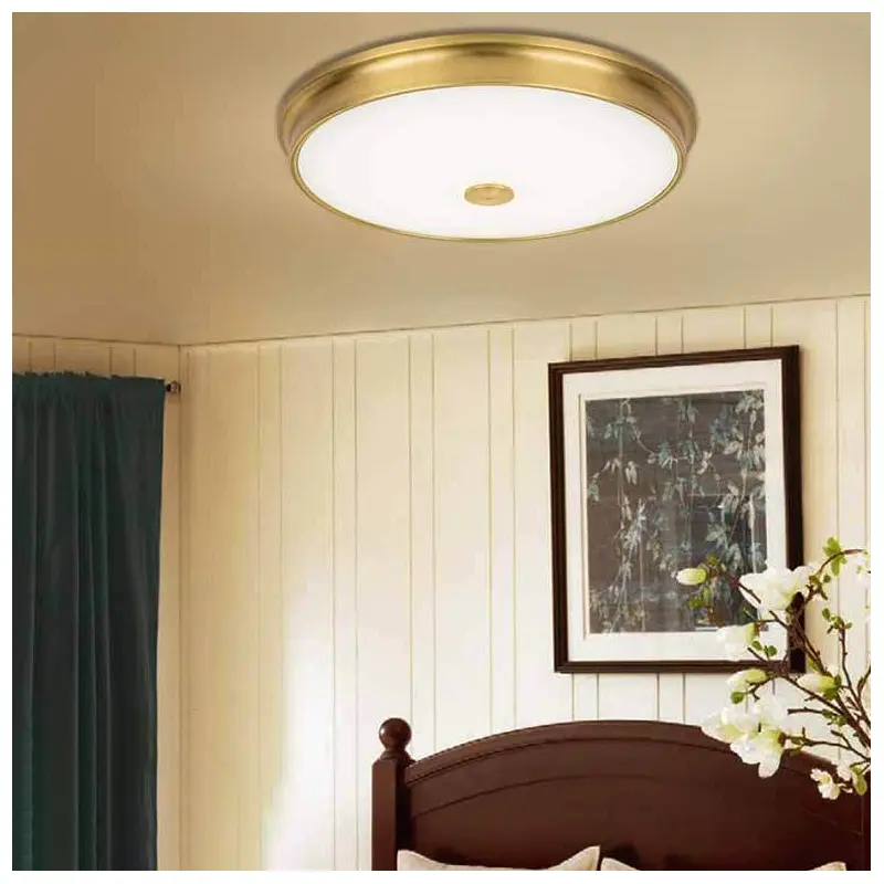 Traditional European Round Iron Glass LED Flush Mount Ceiling Light For Bedroom